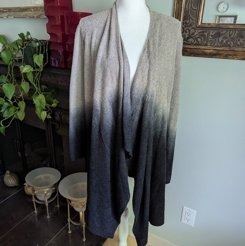 Barefoot Dreams L/XL Cardigan Cozy Bamboo Chic Lite Calypso Black Pewter Ombre